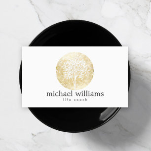 Golden Watercolor Tree Life Coach, Counselors Business Card