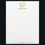 Golden Watercolor Tree of Life Letterhead<br><div class="desc">Coordinates with the Golden Watercolor Tree Life Coach,  Counselors Business Card Template by 1201AM. A gold-toned watercolor circle containing a simple white tree with leaves is the perfect visual design to accompany your name or business name on classic letterhead template. © 1201AM CREATIVE</div>