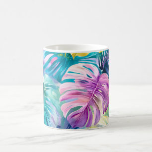 Golden Watercolor Tropical Leaves Paradise Coffee Mug