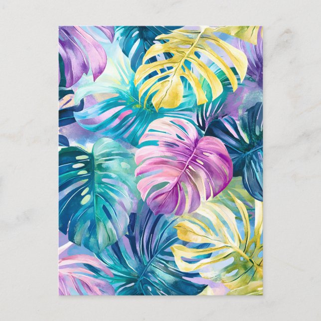 Golden Watercolor Tropical Leaves Paradise Holiday Postcard (Front)