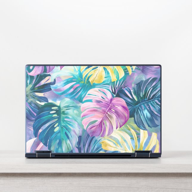 Golden Watercolor Tropical Leaves Paradise HP Laptop Skin (Front)
