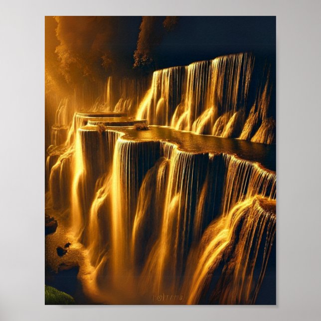 Golden Waterfall Abstract Wall Art (Front)