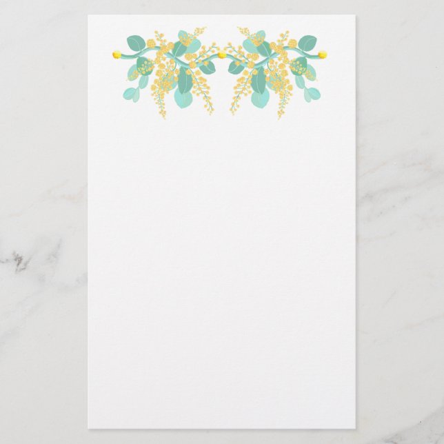 Golden wattle blossoms stationery (Front)