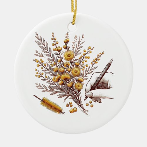 Golden Wattle Flower Ceramic Ornament