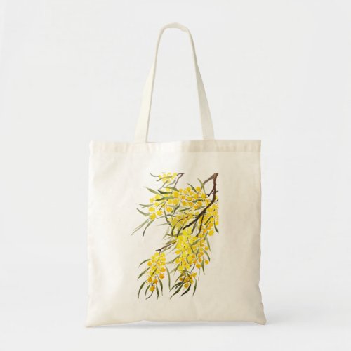 golden wattle flower watercolor tote bag