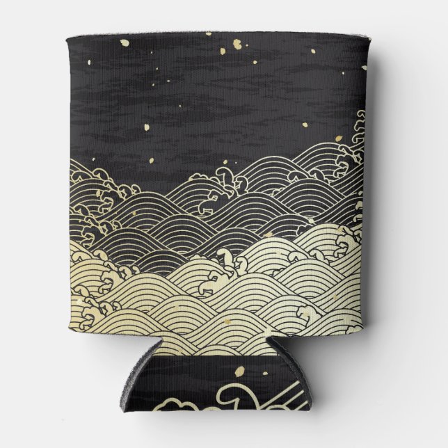 Golden wave, paper-like texture. can cooler (Front)