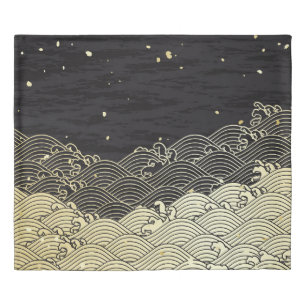 Golden wave, paper-like texture. duvet cover