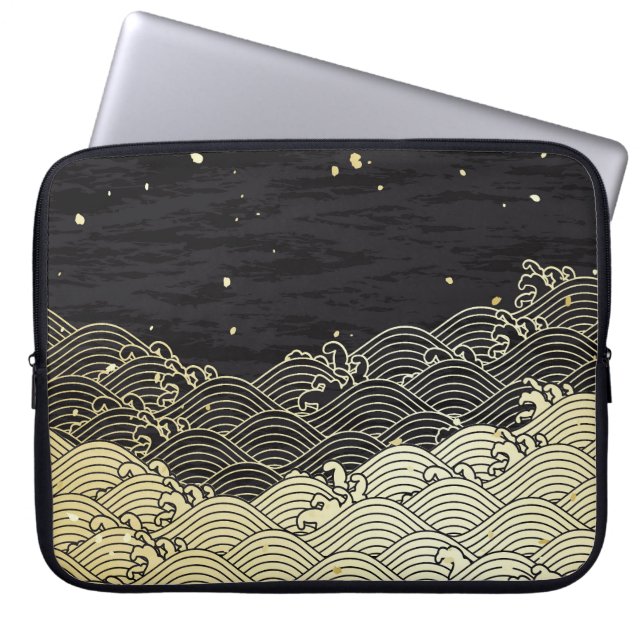 Golden wave, paper-like texture. laptop sleeve (Front)
