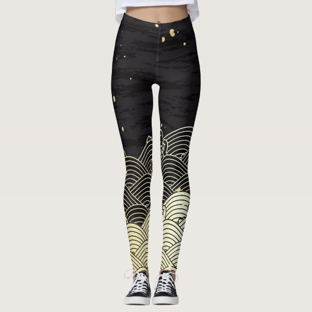 Golden wave, paper-like texture. leggings (Front)
