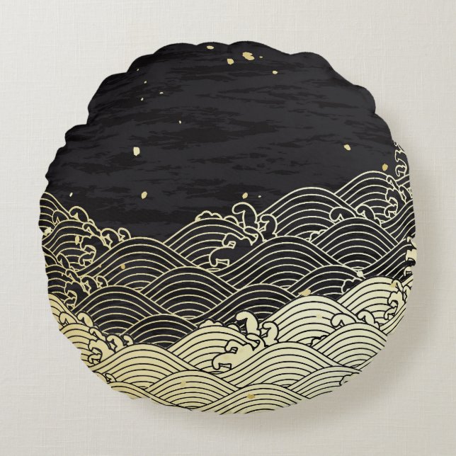 Golden wave, paper-like texture. round pillow (Front)