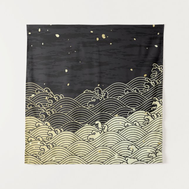 Golden wave, paper-like texture. tapestry (Front)
