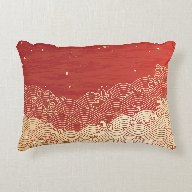 Golden Wave Paper Texture Pattern Accent Pillow (Front)