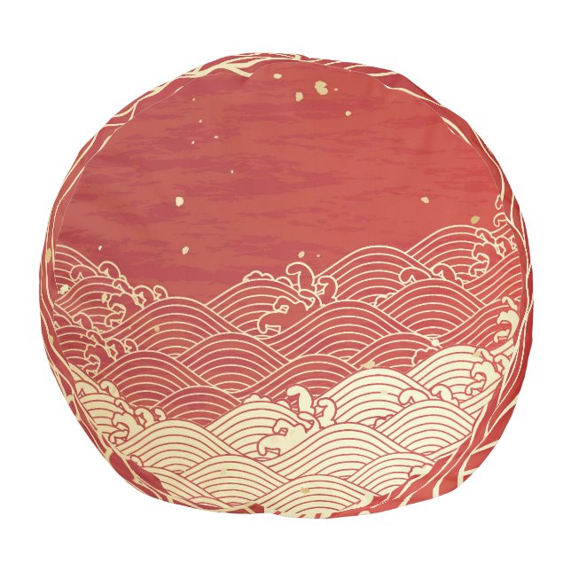Golden Wave Paper Texture Pattern Pouf (Bottom)