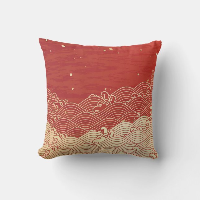Golden Wave Paper Texture Pattern Throw Pillow (Front)