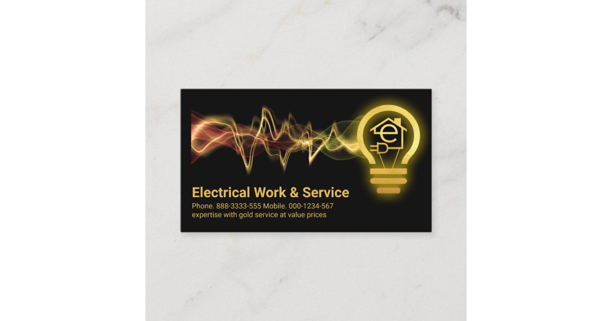 Golden Waves Gold Electrical Bulb Business Card | Zazzle