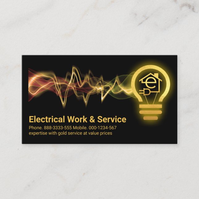 Golden Waves Gold Electrical Bulb Business Card (Front)