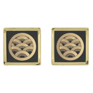 Golden Waves Japanese Kamon Cufflinks