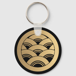 Golden Waves Japanese Kamon in faux brushed gold Keychain