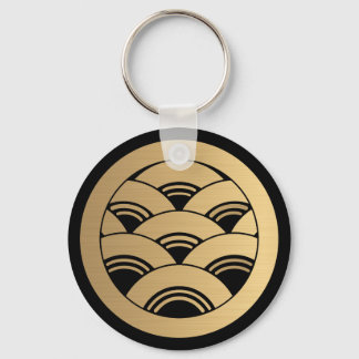 Golden Waves Japanese Kamon in faux brushed gold Keychain
