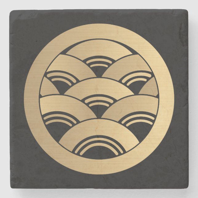 Golden Waves Japanese Kamon Stone Coaster (Front)