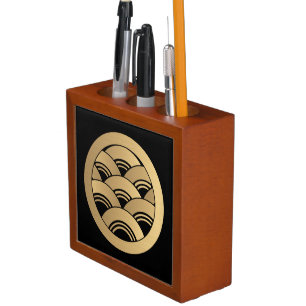 Golden Waves Japanese Mon Kamon Faux Gold Pencil/Pen Holder