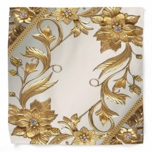 Golden Wavy Leaves Floral Bandana