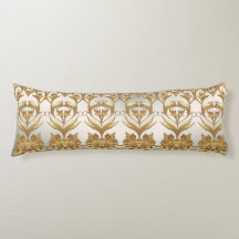 Golden Wavy Leaves Floral Body Pillow