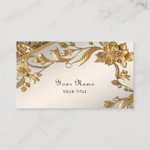 Golden Wavy Leaves Floral Business Card