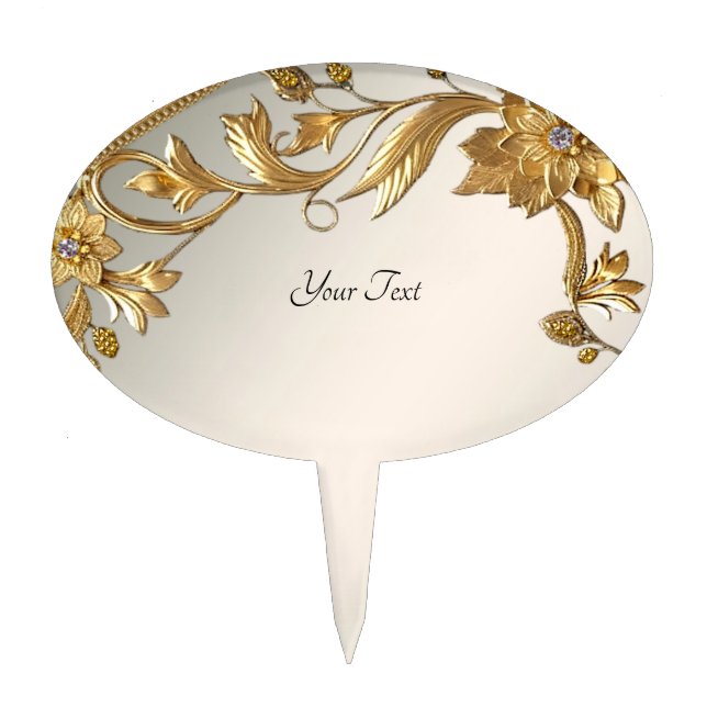 Golden Wavy Leaves Floral Cake Topper (Front)