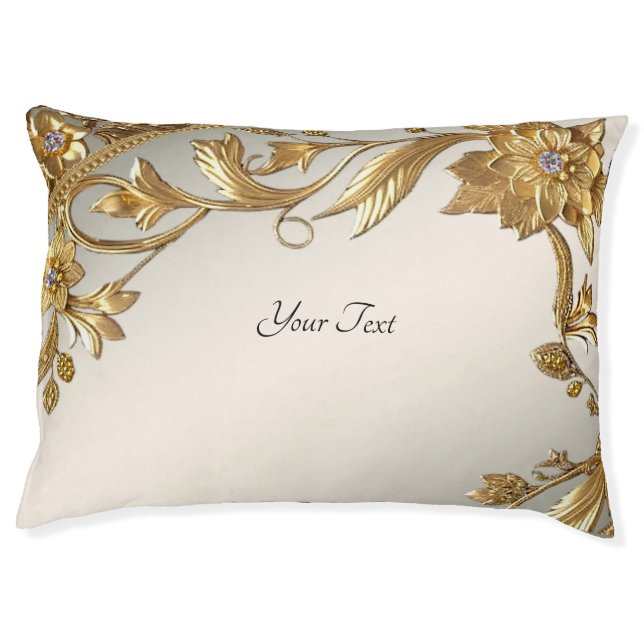 Golden Wavy Leaves Floral Dog Bed (Front)