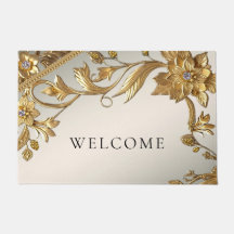 Golden Wavy Leaves Floral Doormat