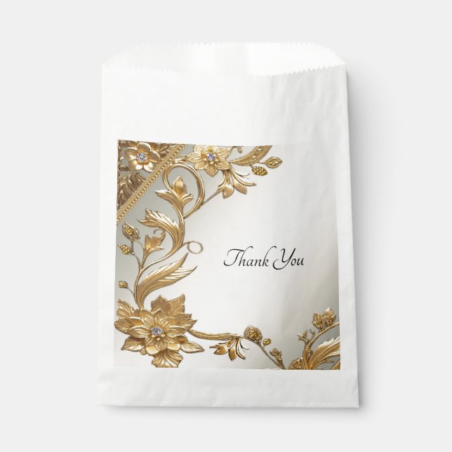 Golden Wavy Leaves Floral Favor Bag (Front)