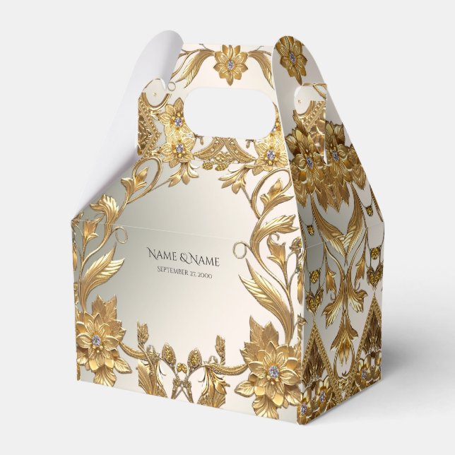 Golden Wavy Leaves Floral Favor Box (Front Side)
