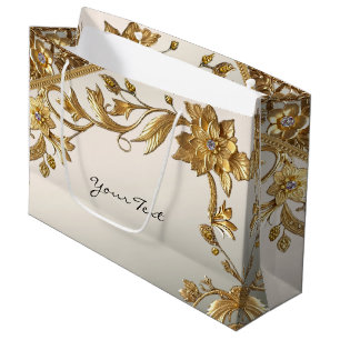 Golden Wavy Leaves Floral Gift Bag