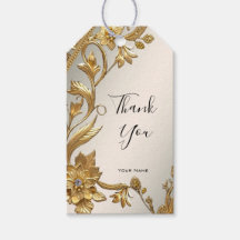 Golden Wavy Leaves Floral Gift Tag