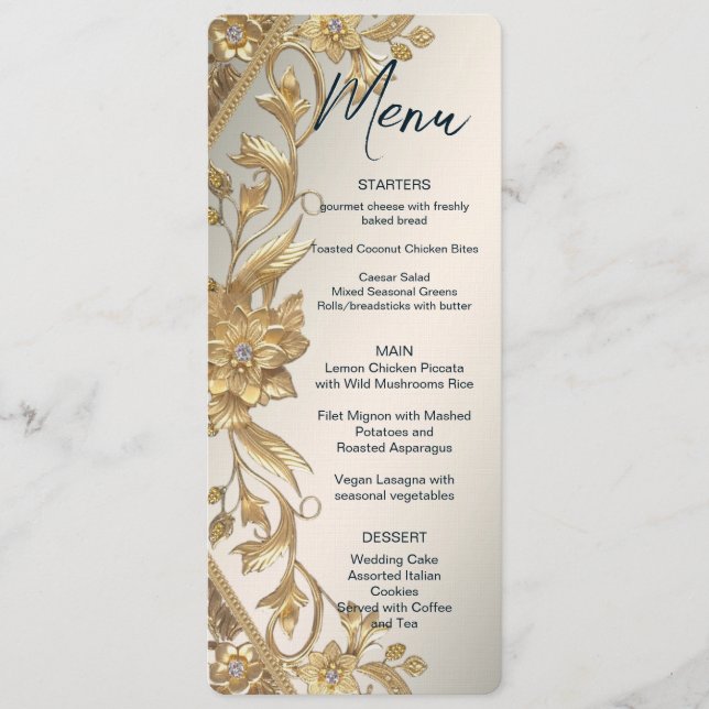 Golden Wavy Leaves Floral Menu (Front)