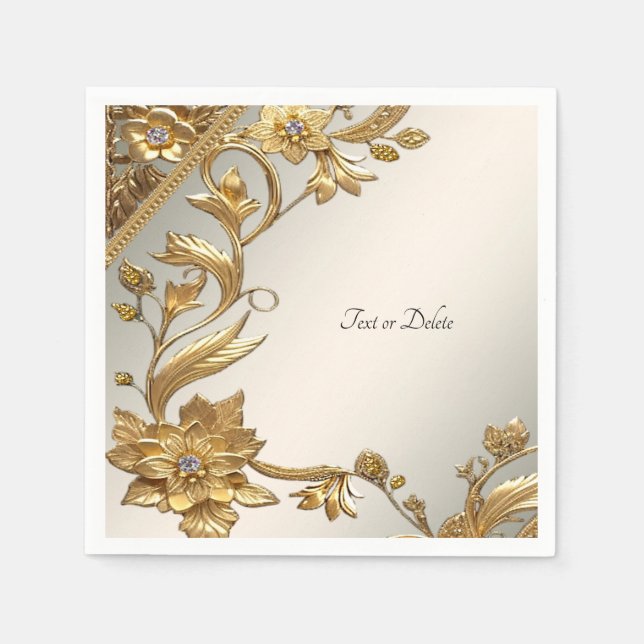 Golden Wavy Leaves Floral Napkins (Front)