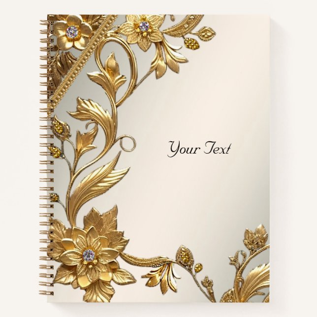 Golden Wavy Leaves Floral Notebook (Front)