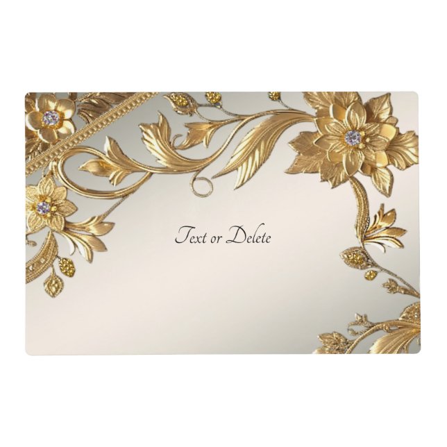 Golden Wavy Leaves Floral Placemat (Front)