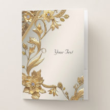 Golden Wavy Leaves Floral Pocket Folder