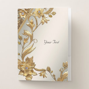 Golden Wavy Leaves Floral Pocket Folder