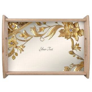 Golden Wavy Leaves Floral Serving Tray