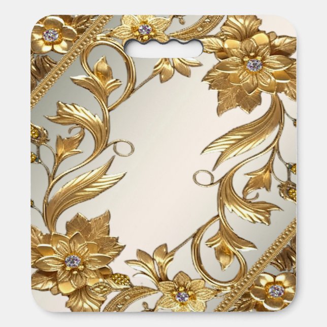 Golden Wavy Leaves Floral Stadium Seat Cushion (Front Vertical)