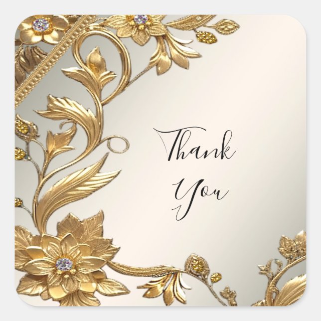 Golden Wavy Leaves Floral Sticker (Front)
