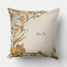Golden Wavy Leaves Floral Throw Pillow
