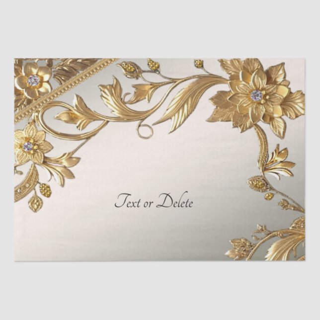 Golden Wavy Leaves Floral Tissue Paper (Front)