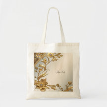 Golden Wavy Leaves Floral Tote Bag
