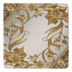 Golden Wavy Leaves Floral Trivet