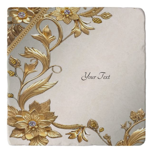 Golden Wavy Leaves Floral Trivet (Front)