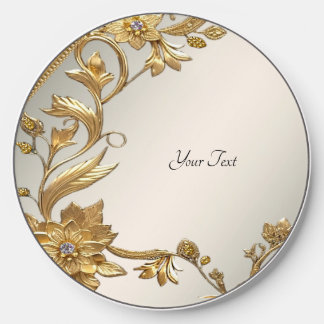Golden Wavy Leaves Floral Wireless Charger